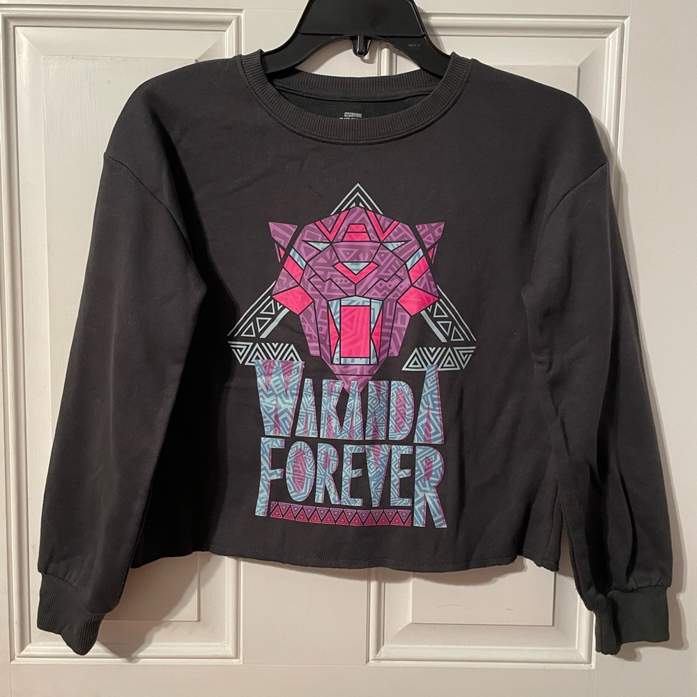 Marvel Black Sweatshirt with Pink & Teal Geometric Panther Graphic